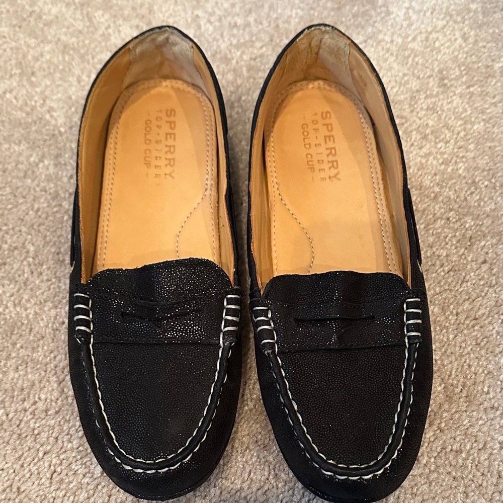Sperry Women's Black Loafers with White Stitching: NEVER WORN